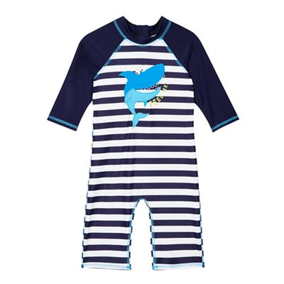 Boys' navy striped shark sun-safe swimsuit